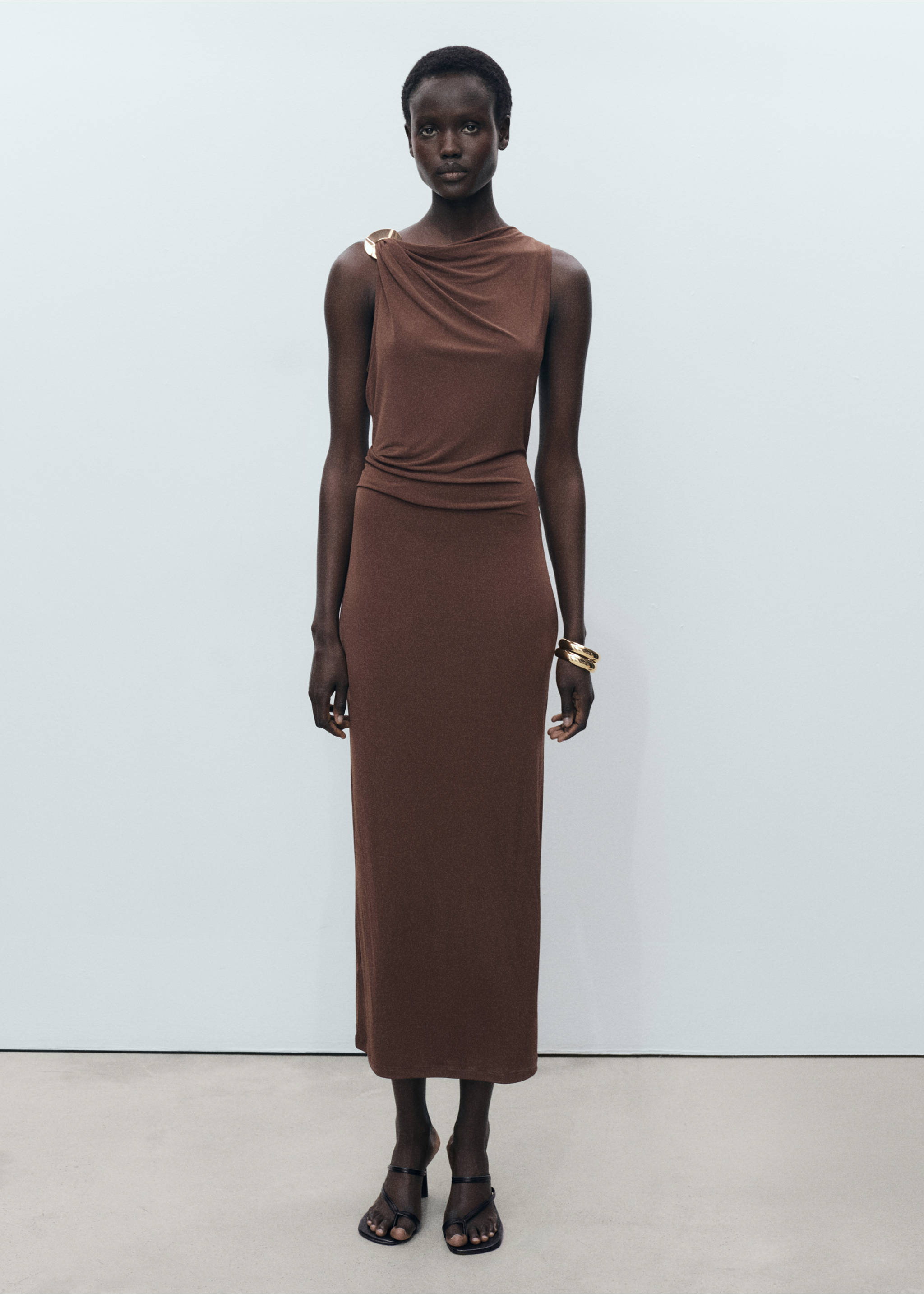 Draped dress with metallic detail - General plane, Chocolate. Ref: 87057716-00.