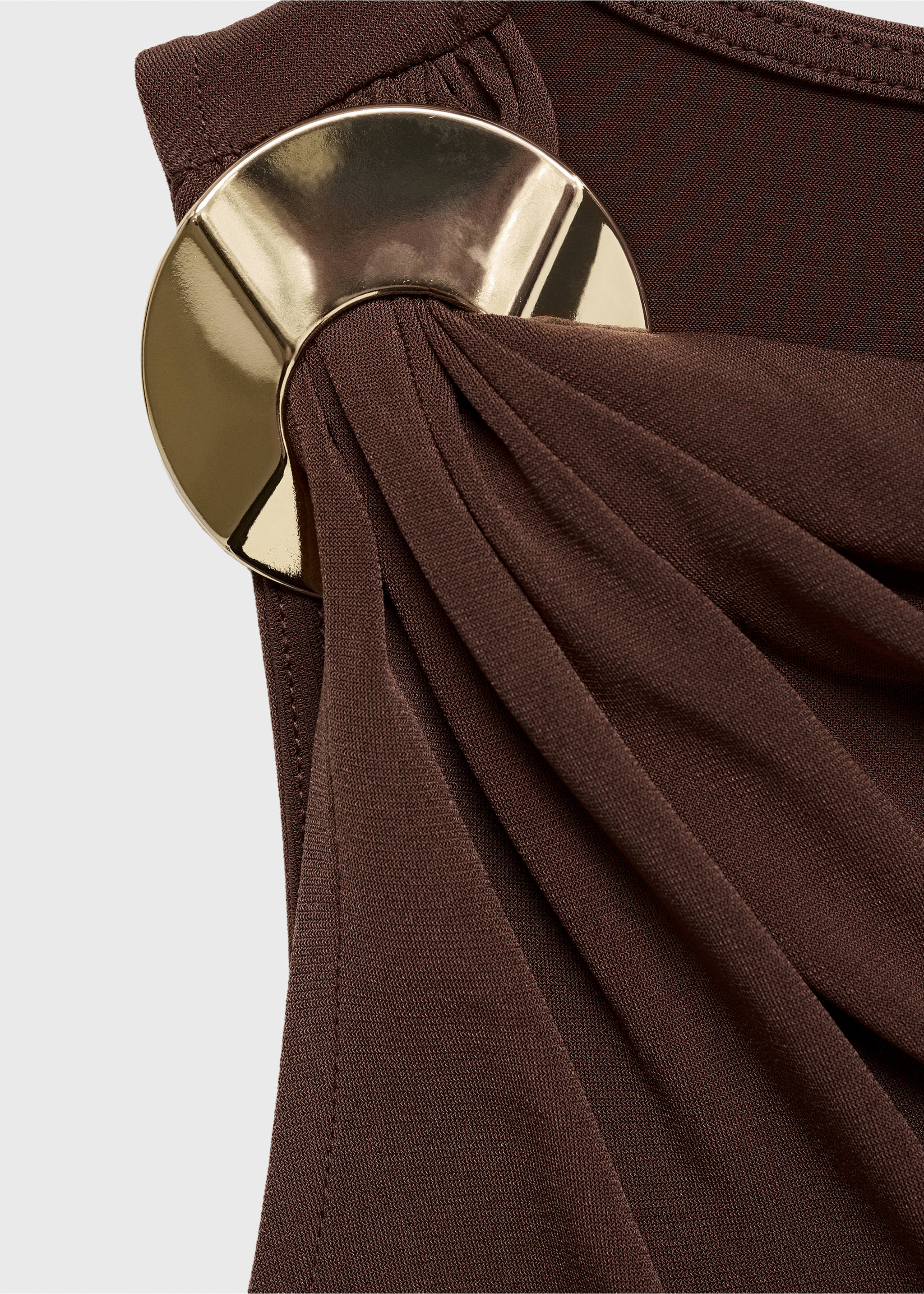Draped dress with metallic detail - Details of the article 8, Chocolate. Ref: 87057716-00.