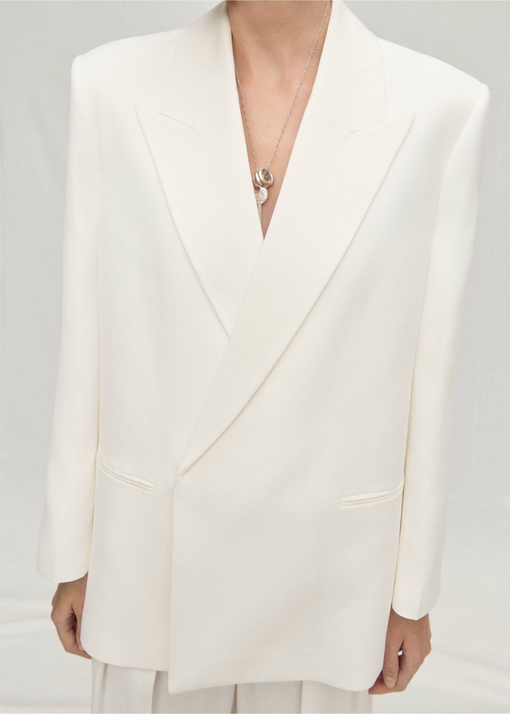 Çift düğmeli lyocell blazer ceket - Orta plan, Kırık Beyaz. Ref: 87057719-00.