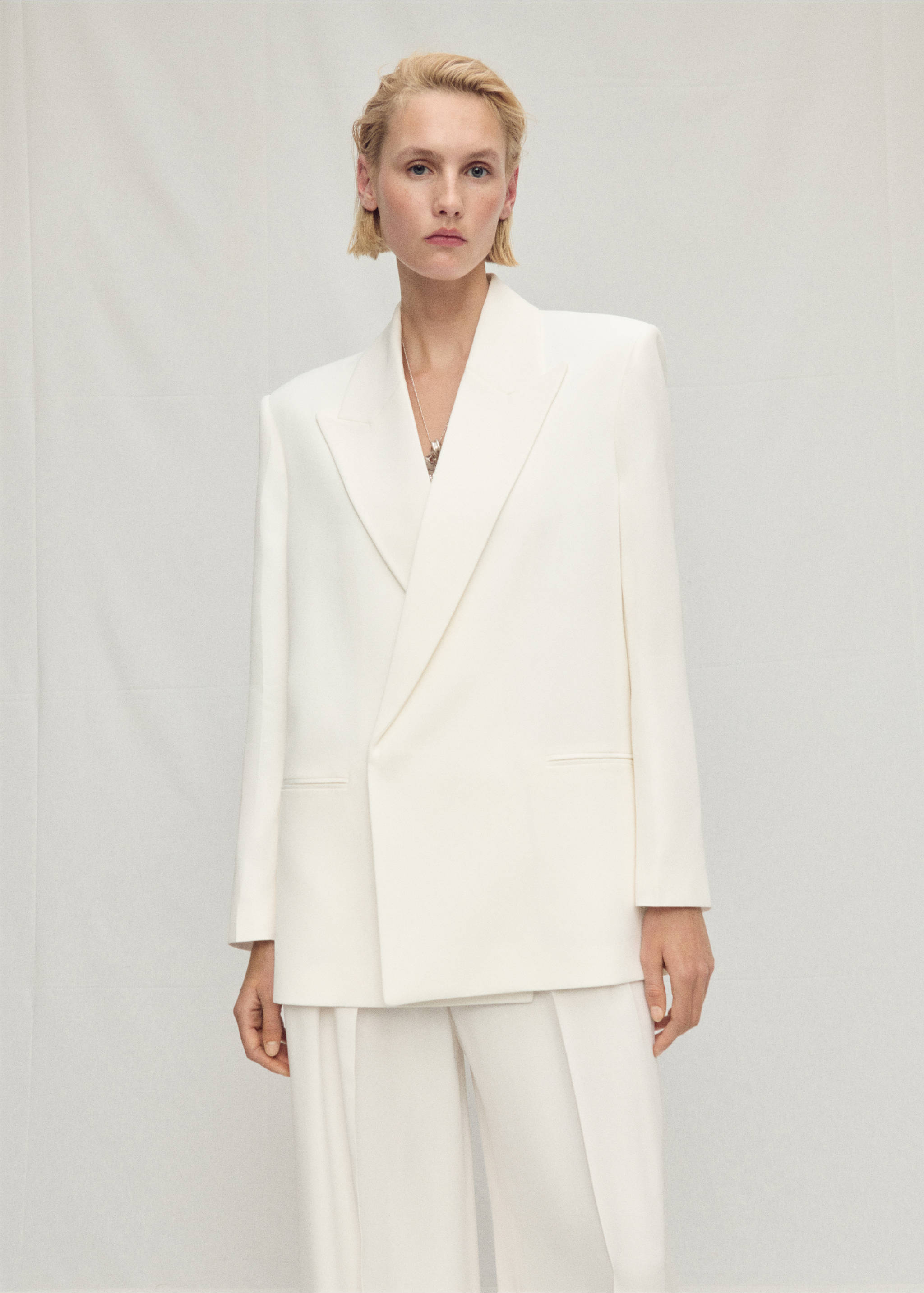 Çift düğmeli lyocell blazer ceket - Ürün detayı 1, Kırık Beyaz. Ref: 87057719-00.