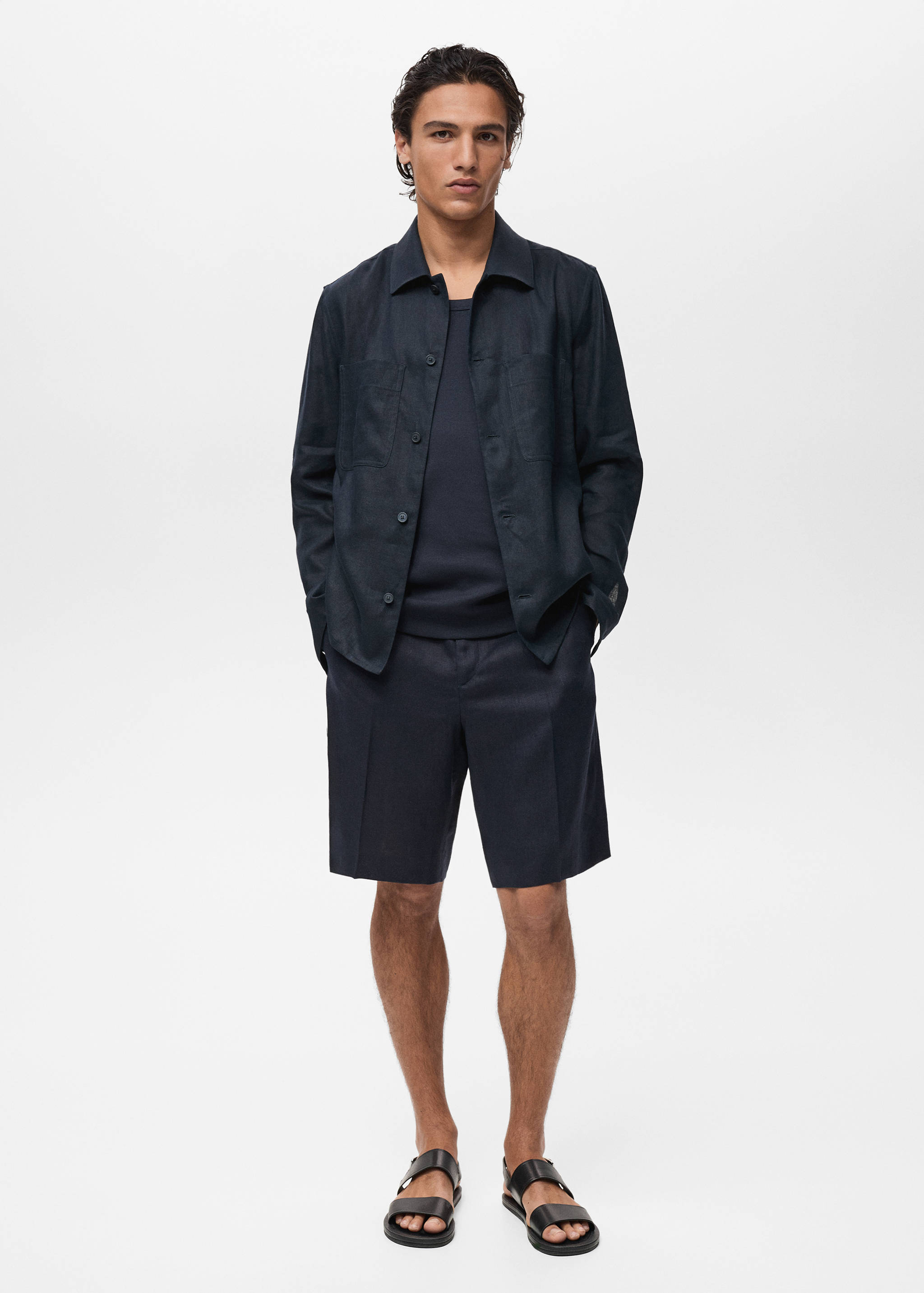 100% linen overshirt with pockets - General plane