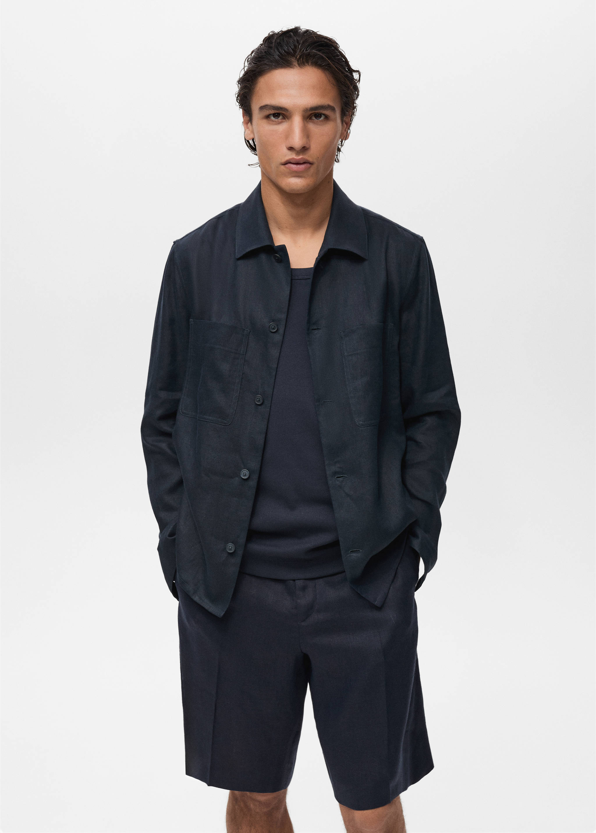 100% linen overshirt with pockets - Medium plane