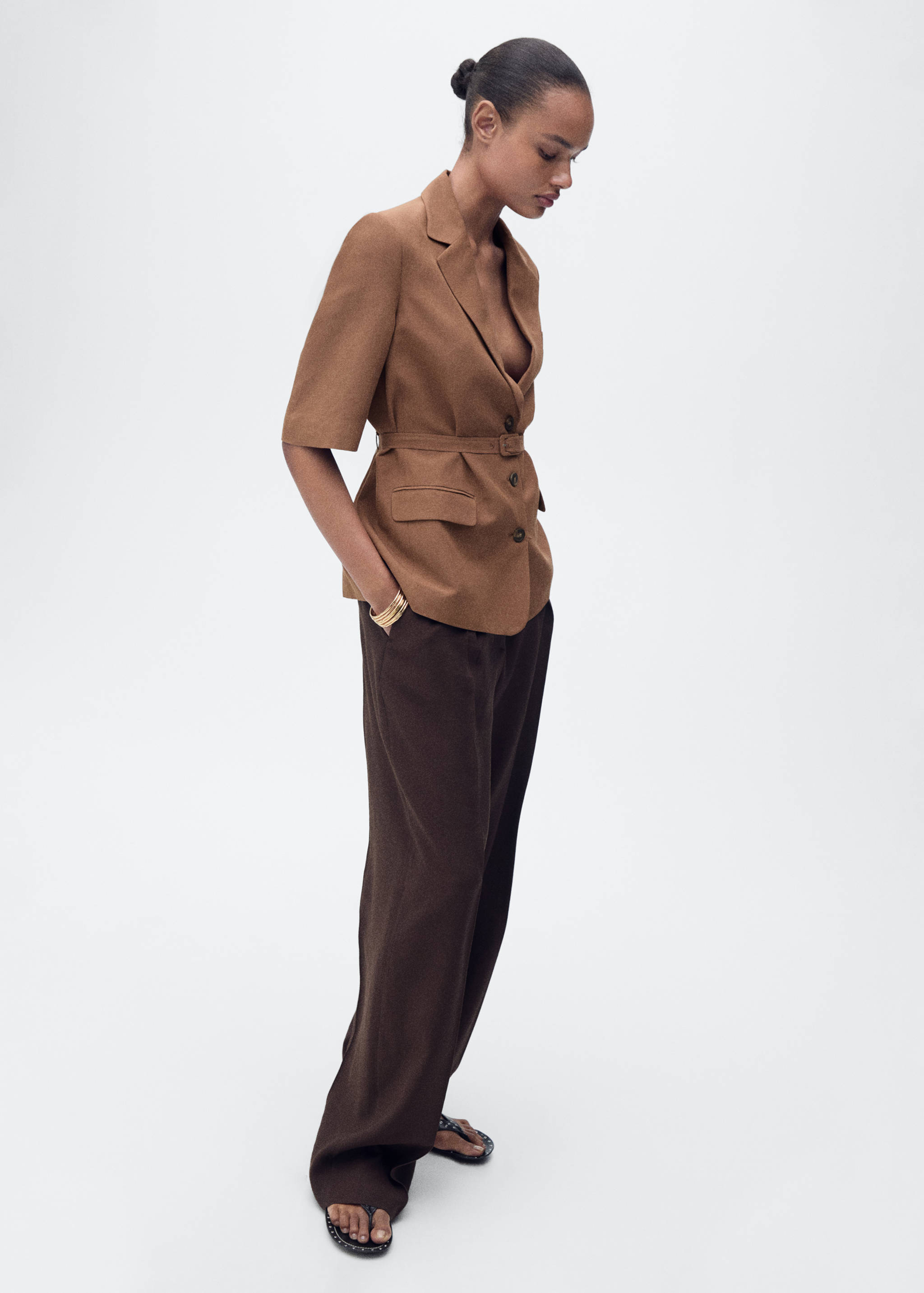 Blazer costume lin mélangé ceinture - Détail de l'article 1