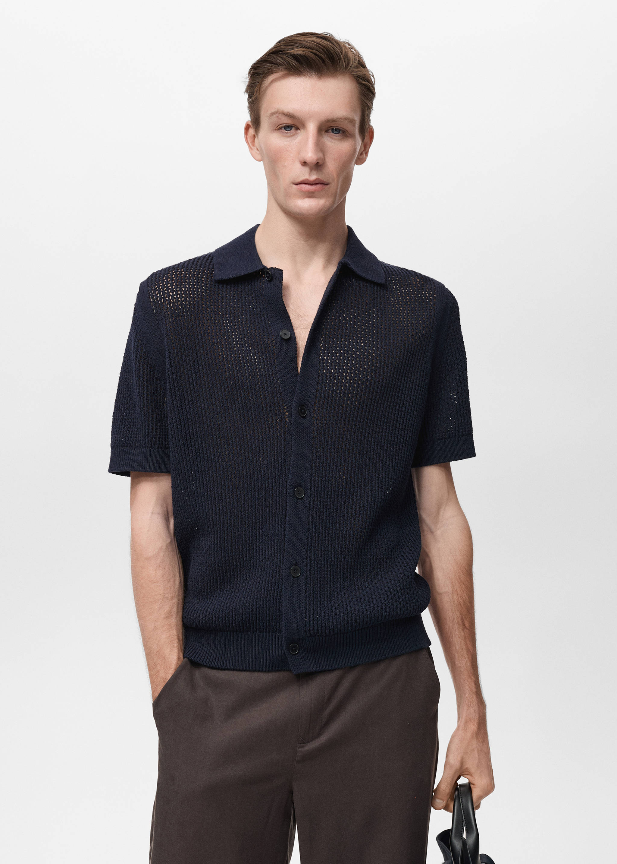Openwork knitted cotton shirt - Medium plane