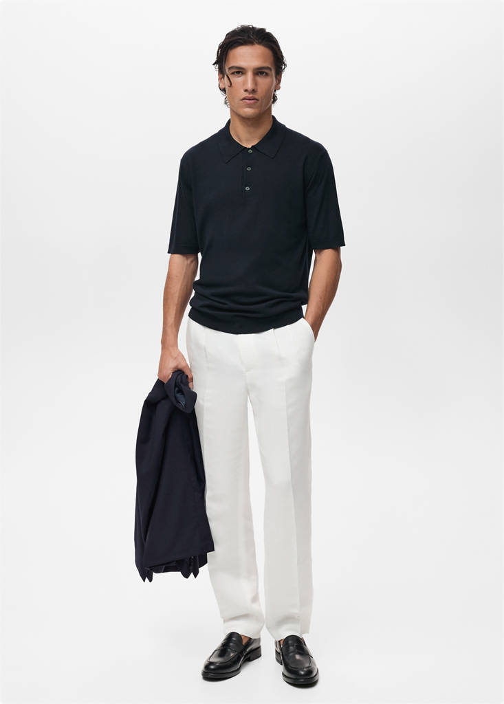 Fine-knit lyocell polo shirt — Navy