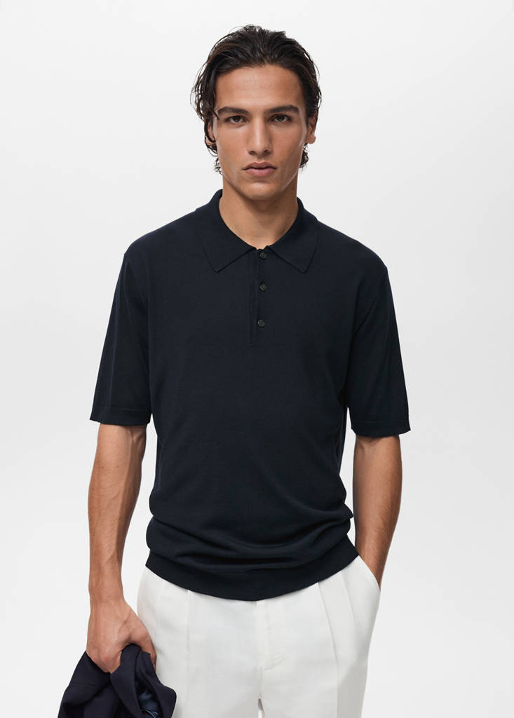 Fine-knit lyocell polo shirt — Navy