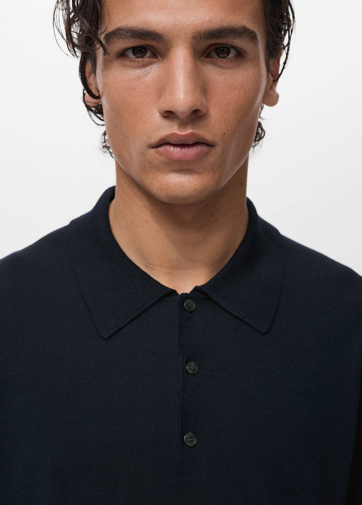 Fine-knit lyocell polo shirt — Navy