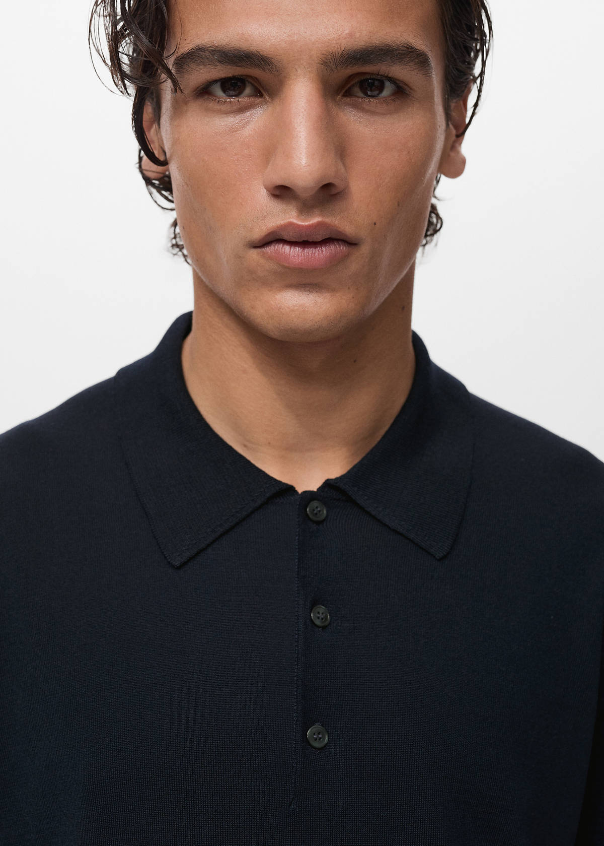 Fine-knit lyocell polo shirt — Navy