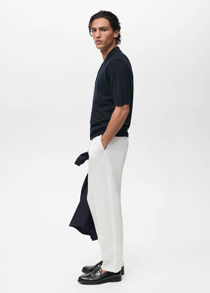 Fine-knit lyocell polo shirt — Navy
