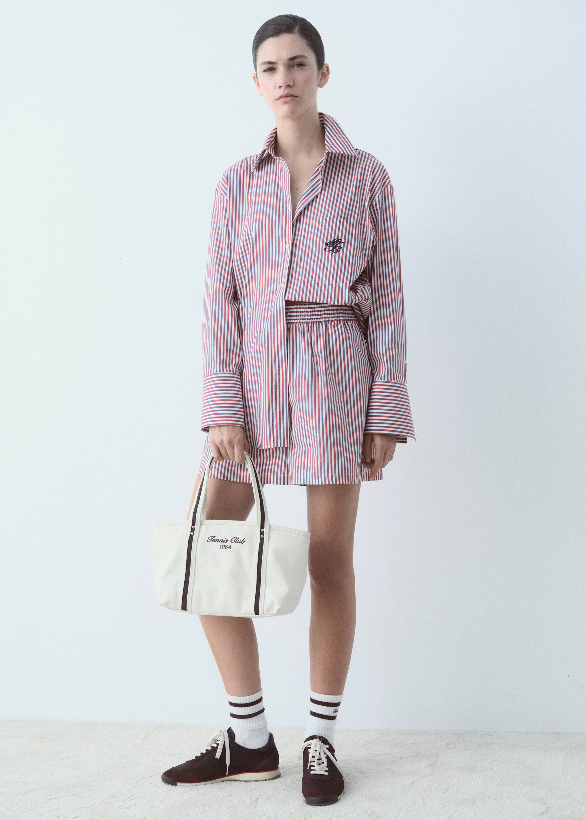 Camisa popelín rayas mensaje bordado - Plano general