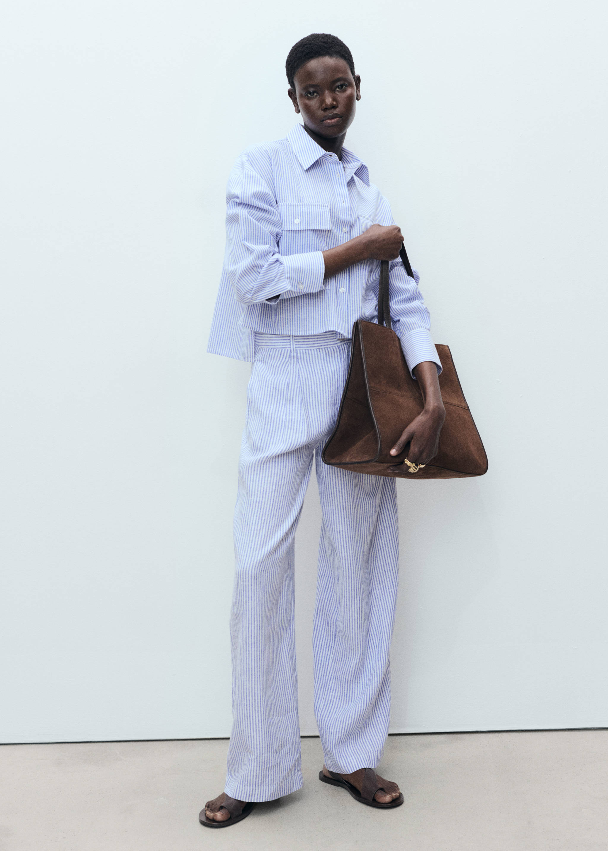 Striped linen-blend pants - General plane