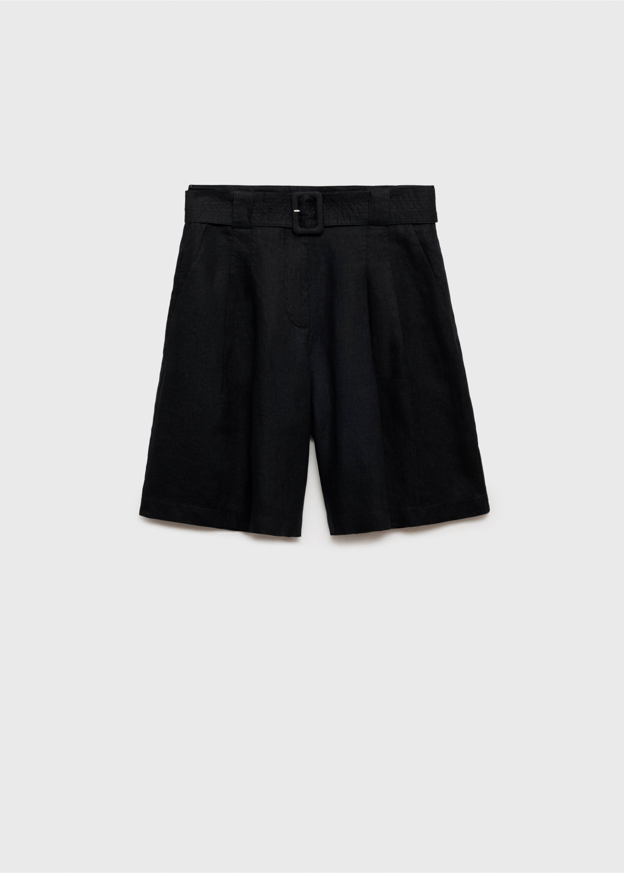 Belt linen-blend Bermuda shorts - Article without model, Black. Ref: 87058265-00.