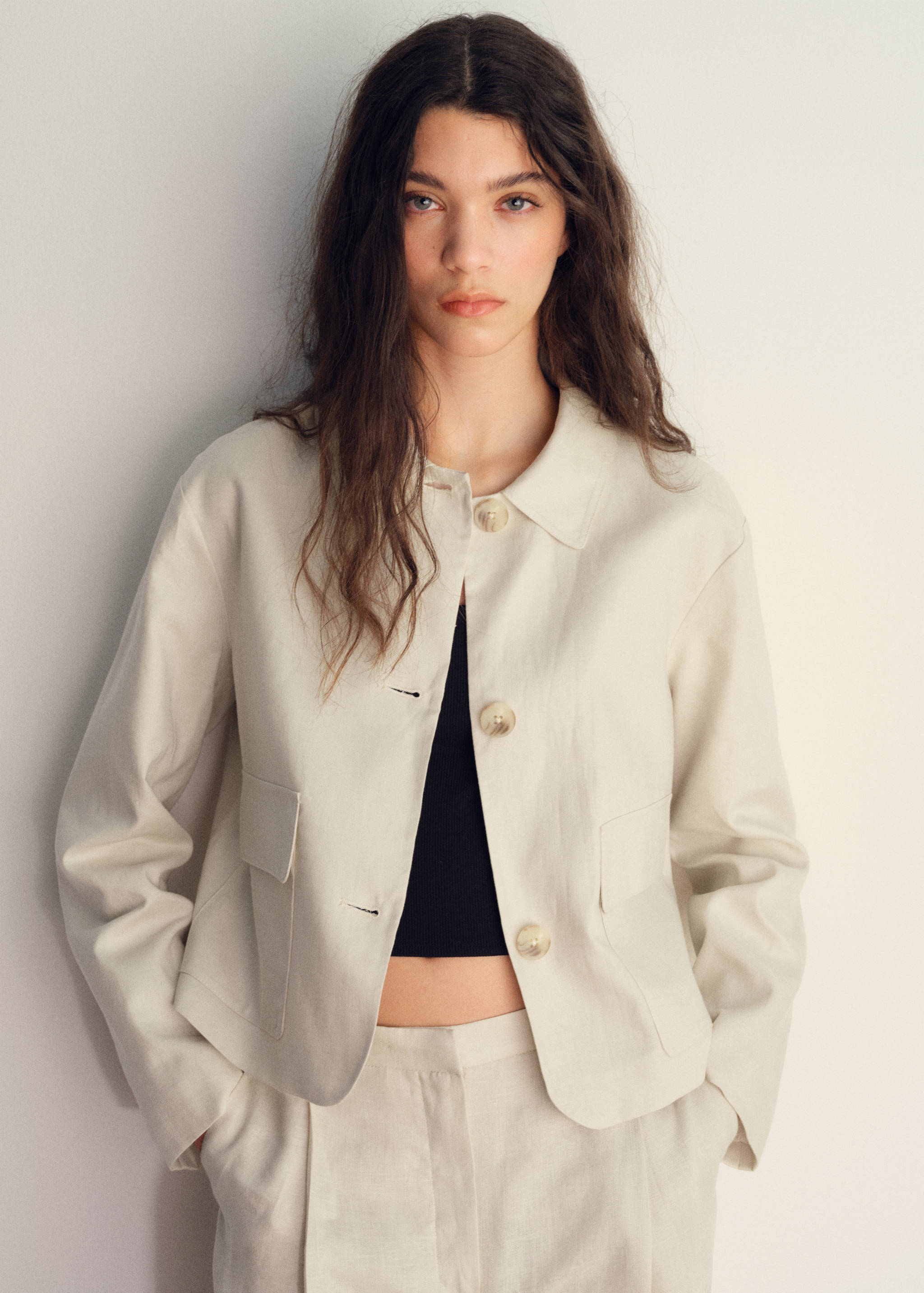 Pocket linen-blend jacket - Medium plane