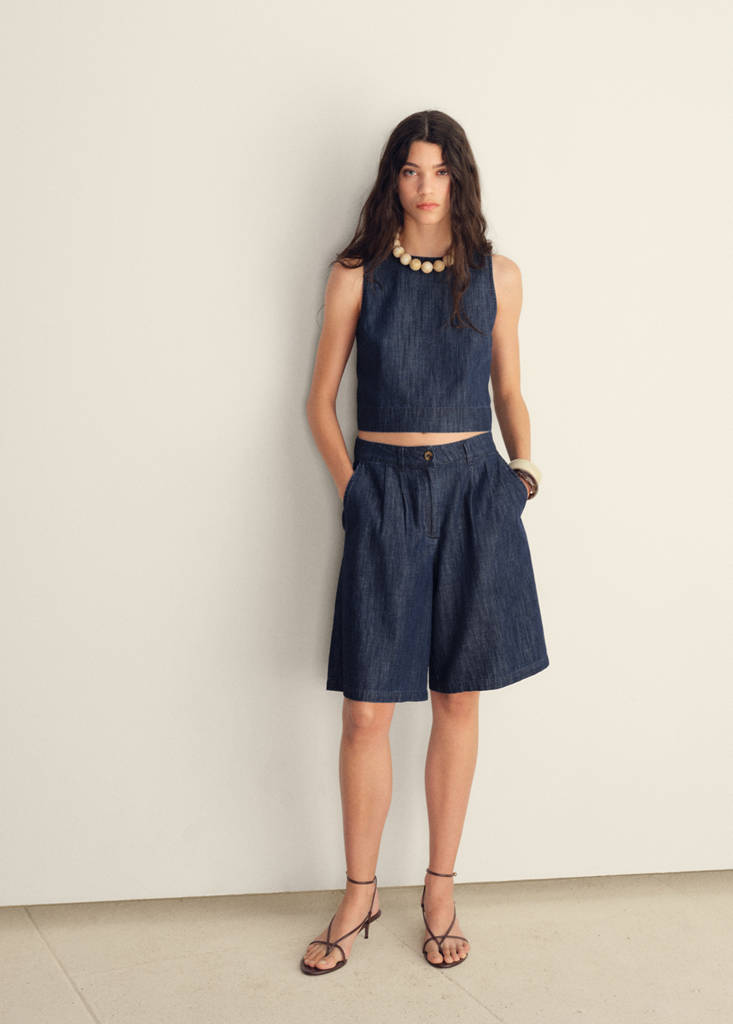 Straight-fit rinse-wash denim bermuda shorts — Open Blue