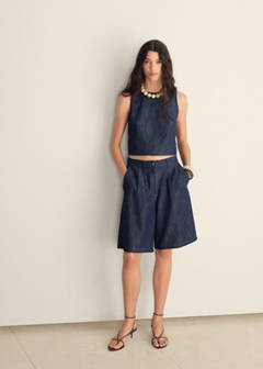 Straight-fit rinse-wash denim bermuda shorts — Open Blue 10