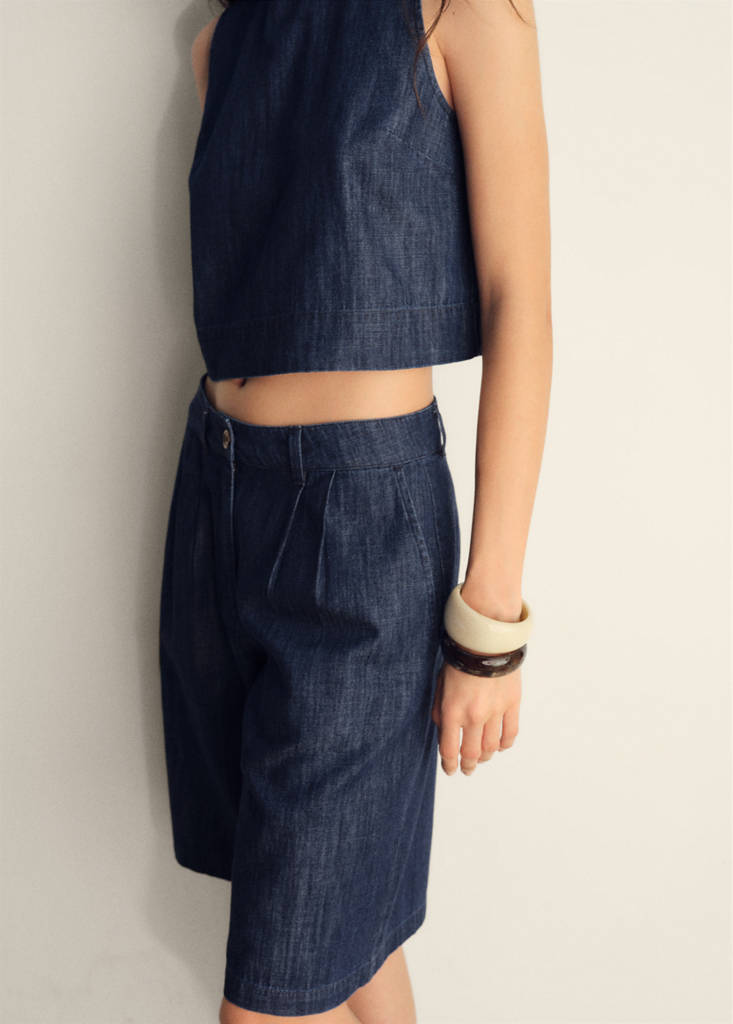 Straight-fit rinse-wash denim bermuda shorts — Open Blue