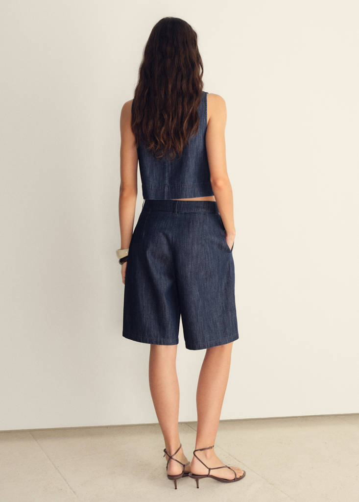Straight-fit rinse-wash denim bermuda shorts — Open Blue