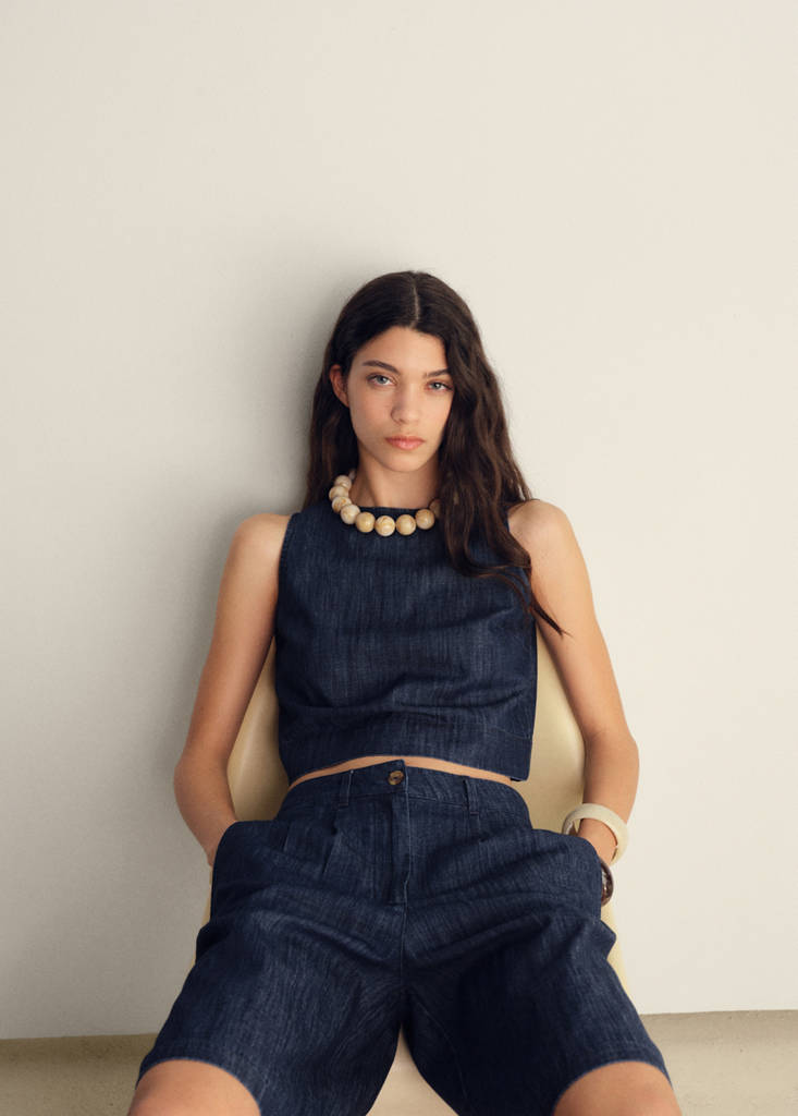 Straight-fit rinse-wash denim bermuda shorts — Open Blue