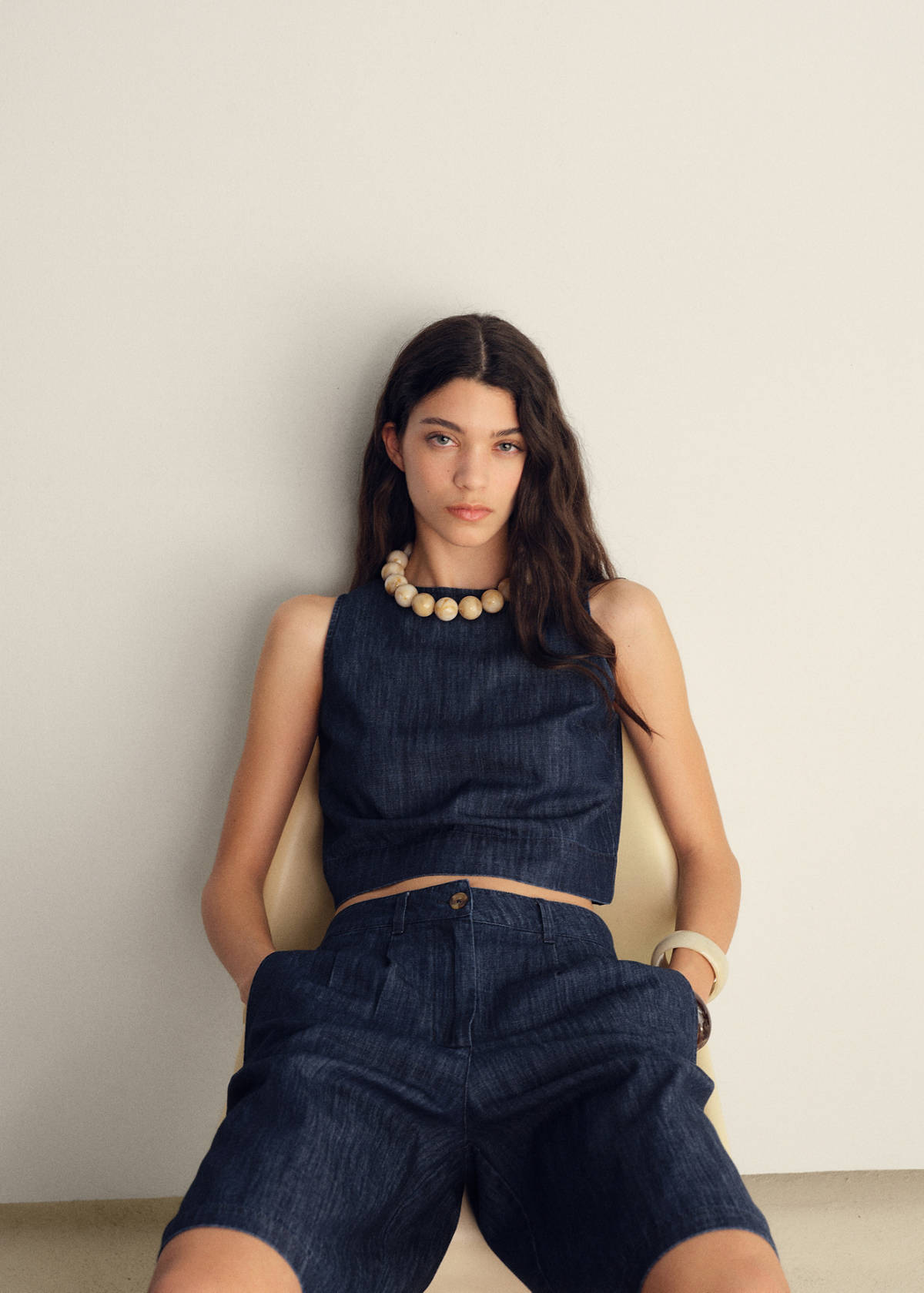 Straight-fit rinse-wash denim bermuda shorts — Open Blue