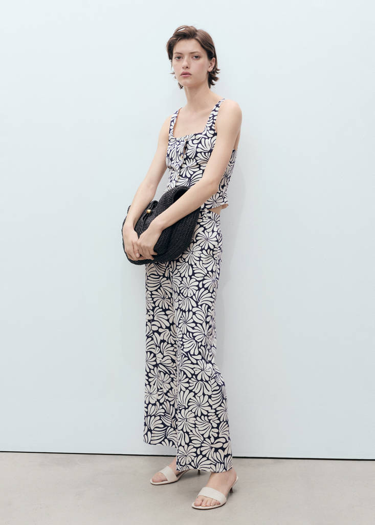 Floral linen trousers — Ecru
