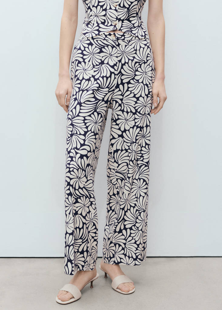 Floral linen trousers — Ecru