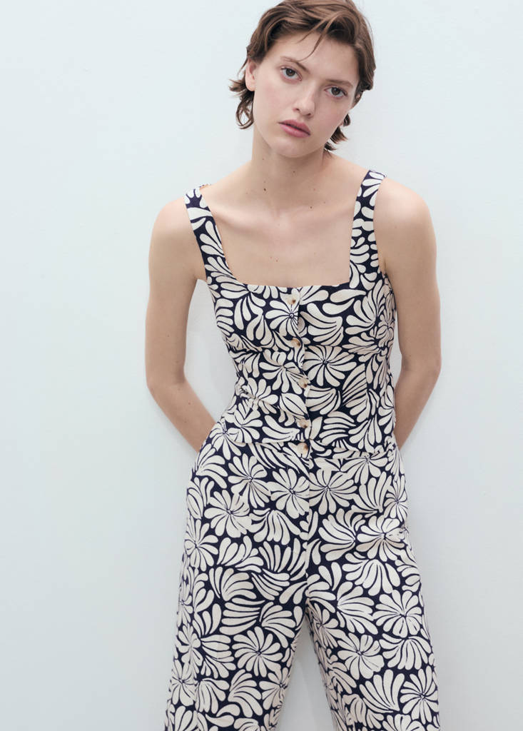 Floral linen trousers — Ecru