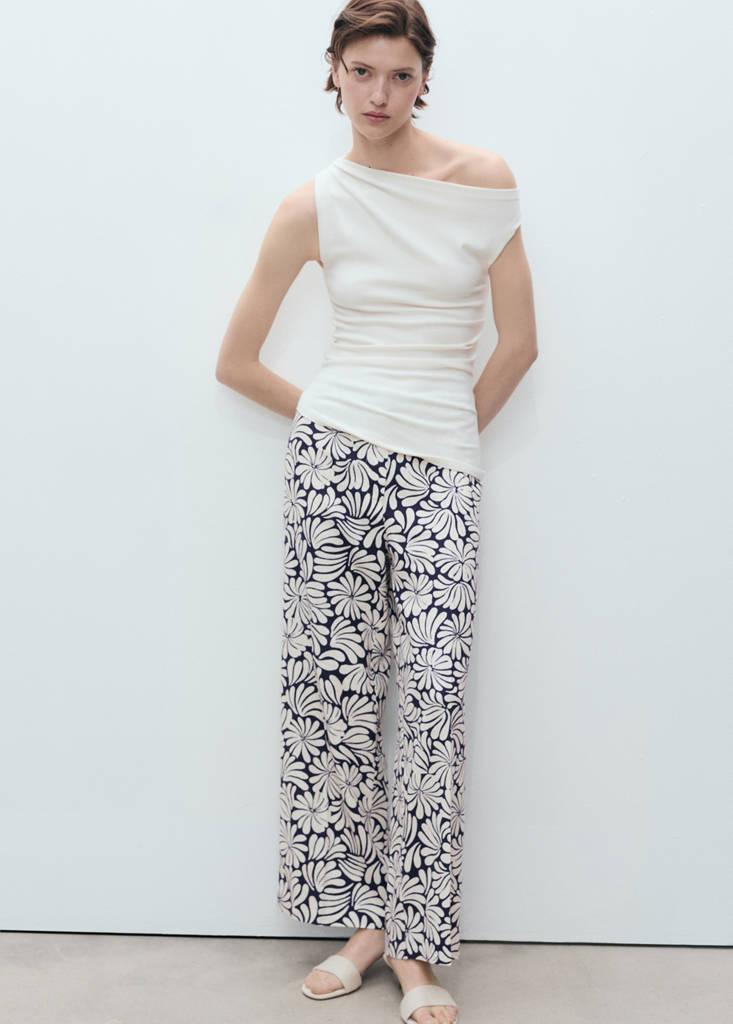 Floral linen trousers — Ecru