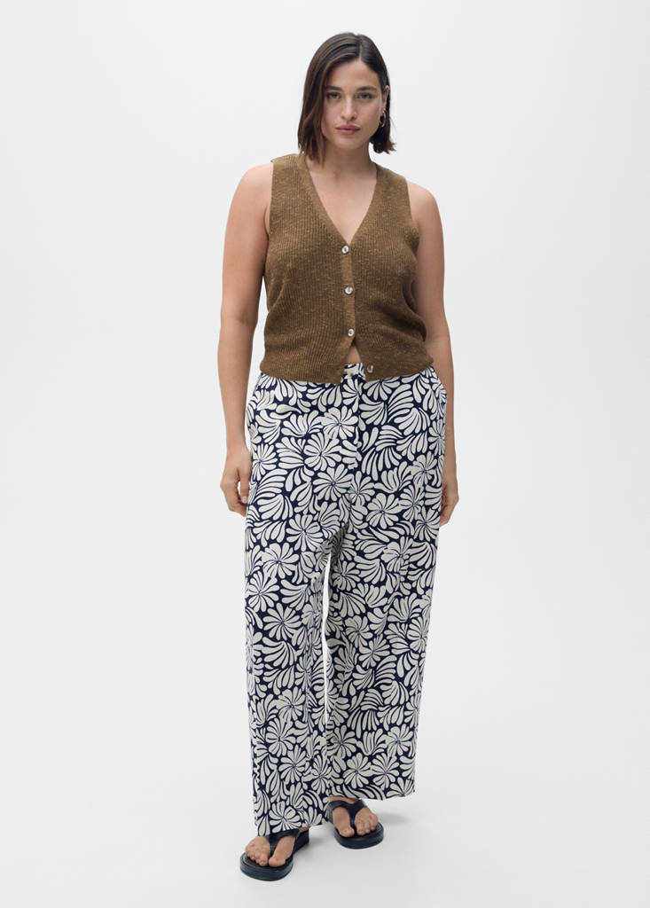 Floral linen trousers — Ecru
