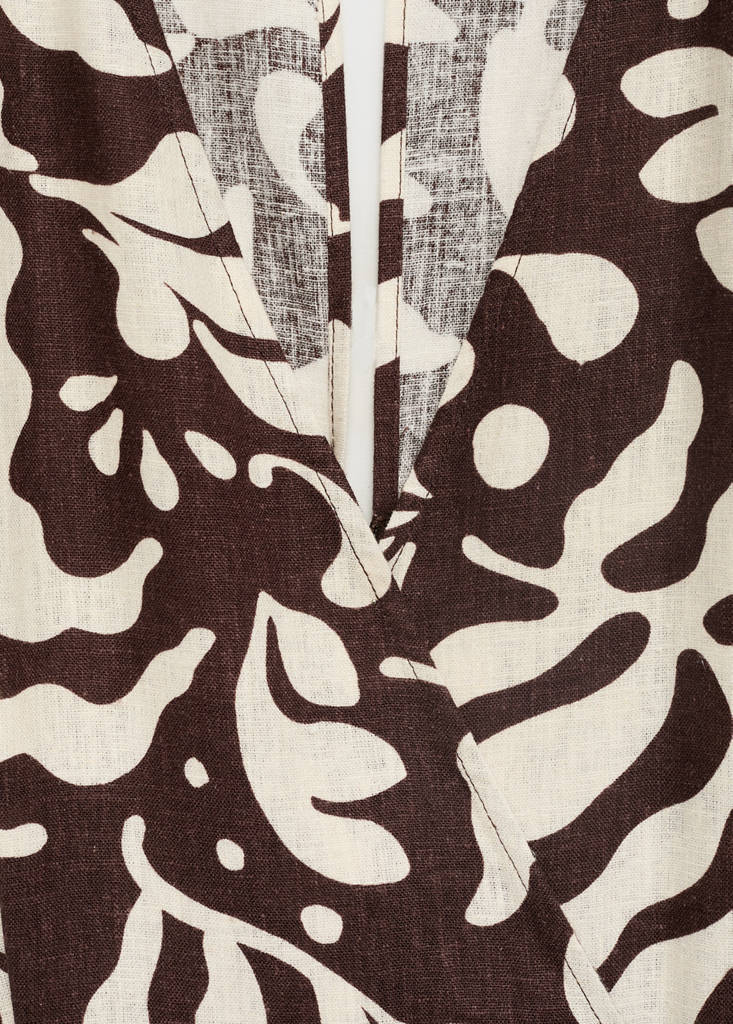 Printed linen jumpsuit with belt — Brown