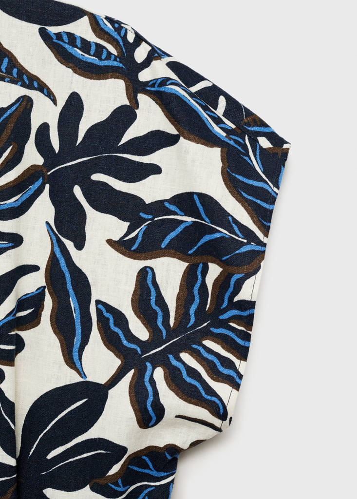 Printed linen jumpsuit with belt — Blue