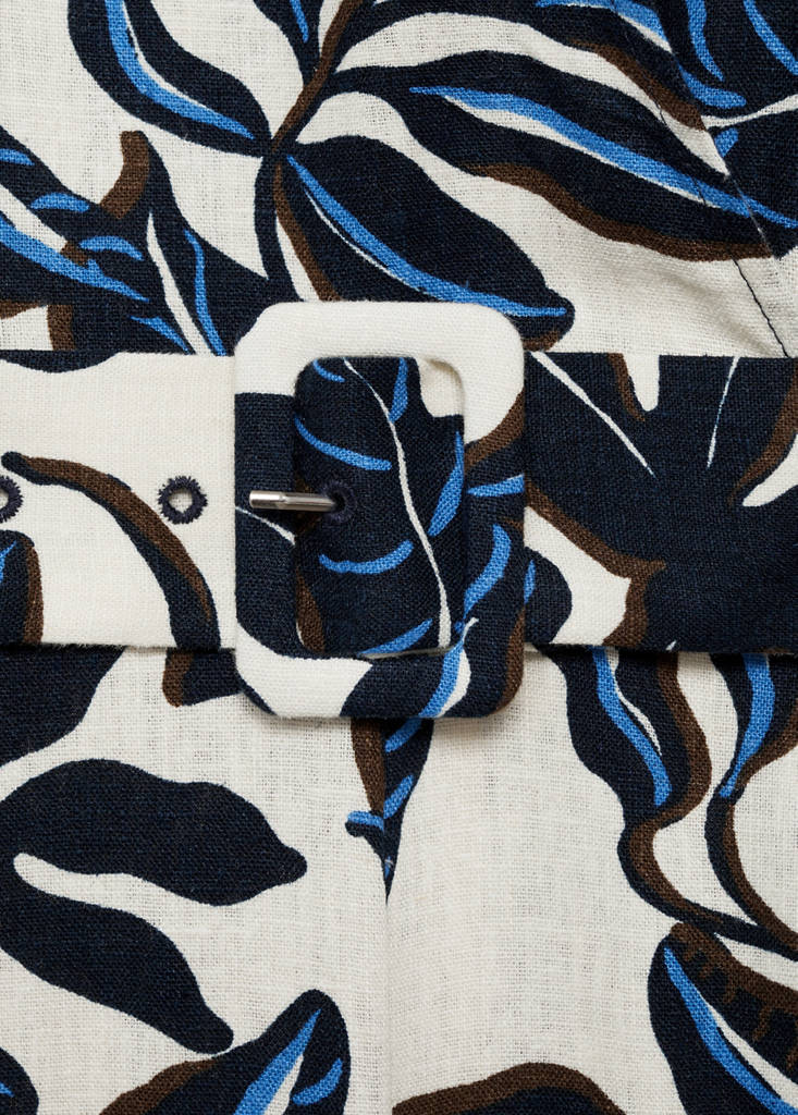 Printed linen jumpsuit with belt — Blue