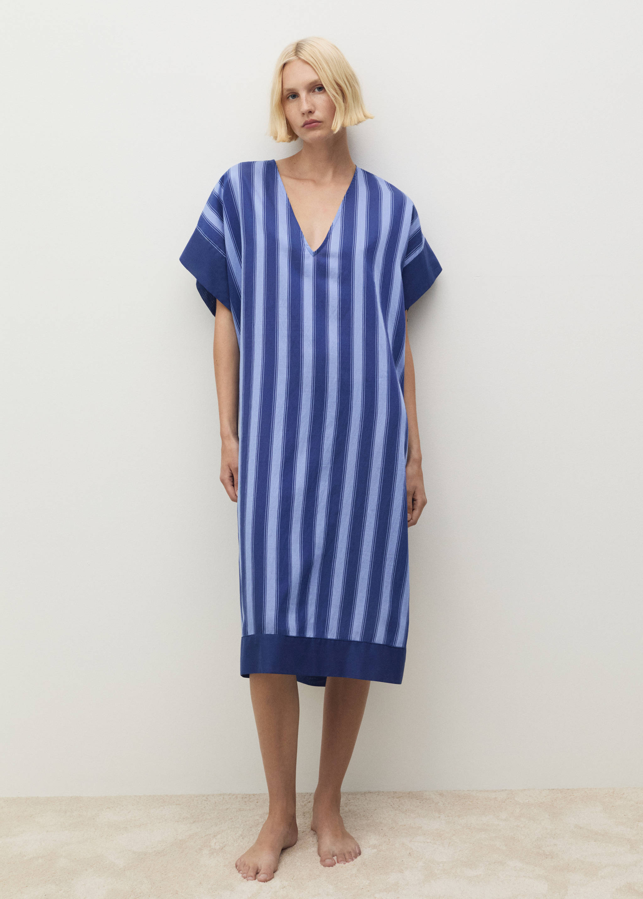 Lyocell two-tone caftan with woven stripe - General plane