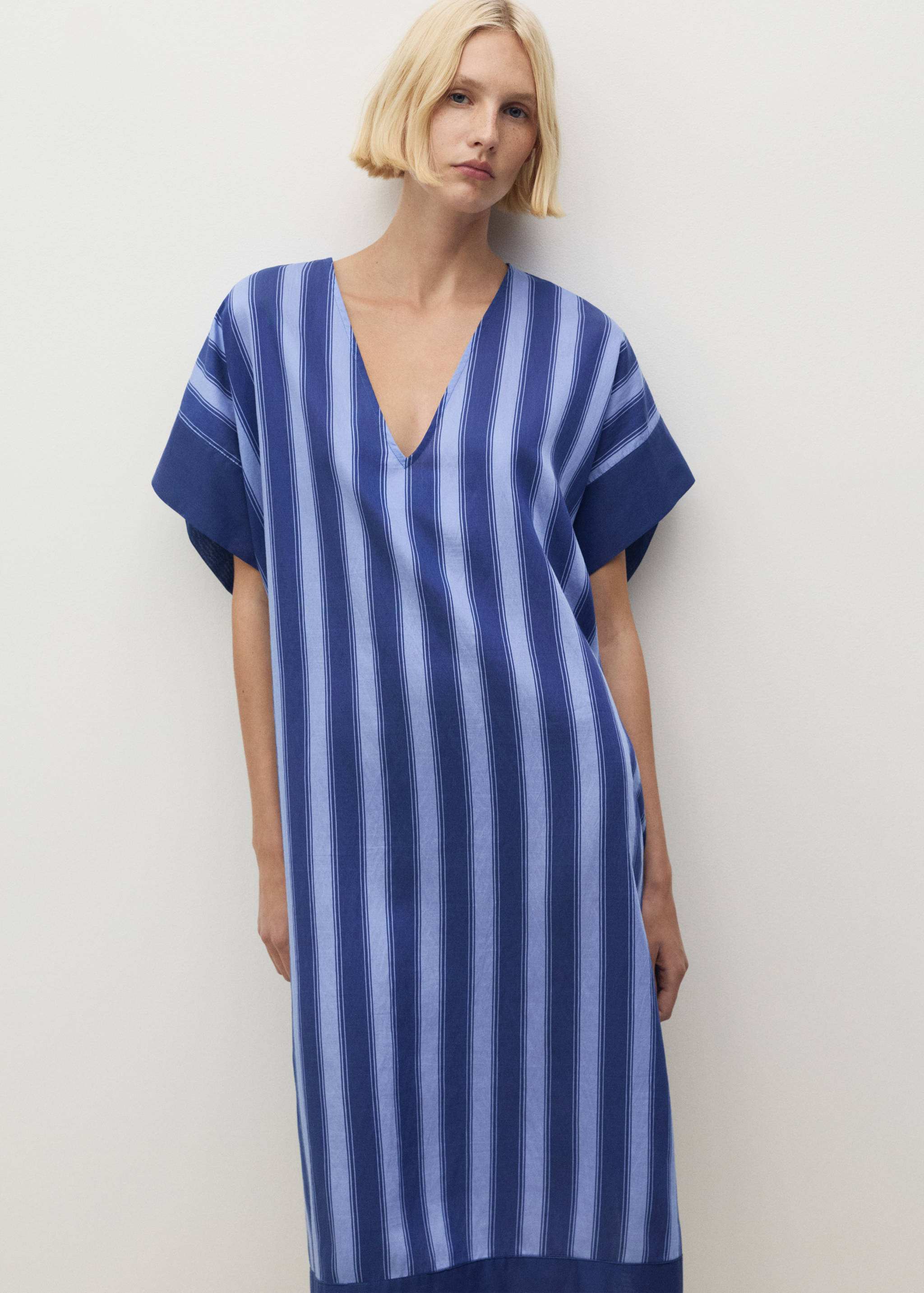 Lyocell two-tone caftan with woven stripe - Medium plane