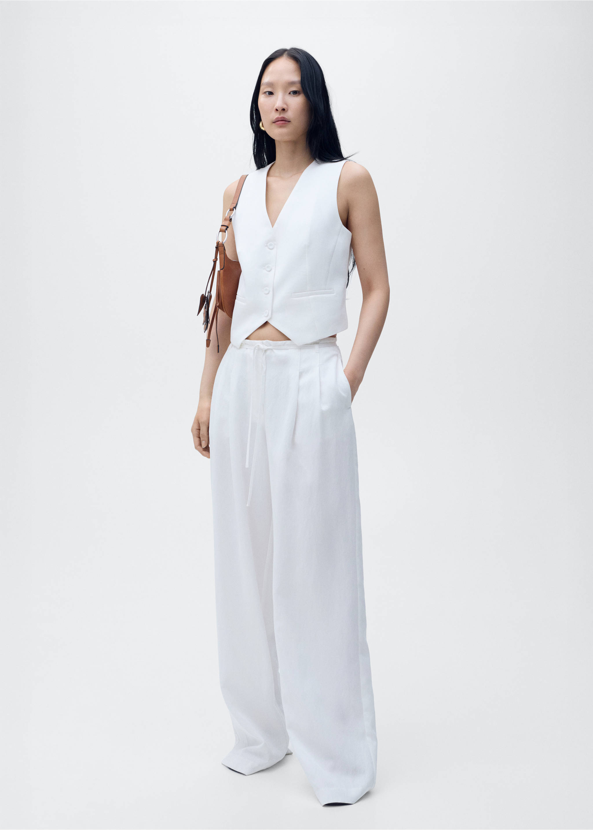 Straight lyocell suit waistcoat - General plane, White. Ref: 87059064-00.