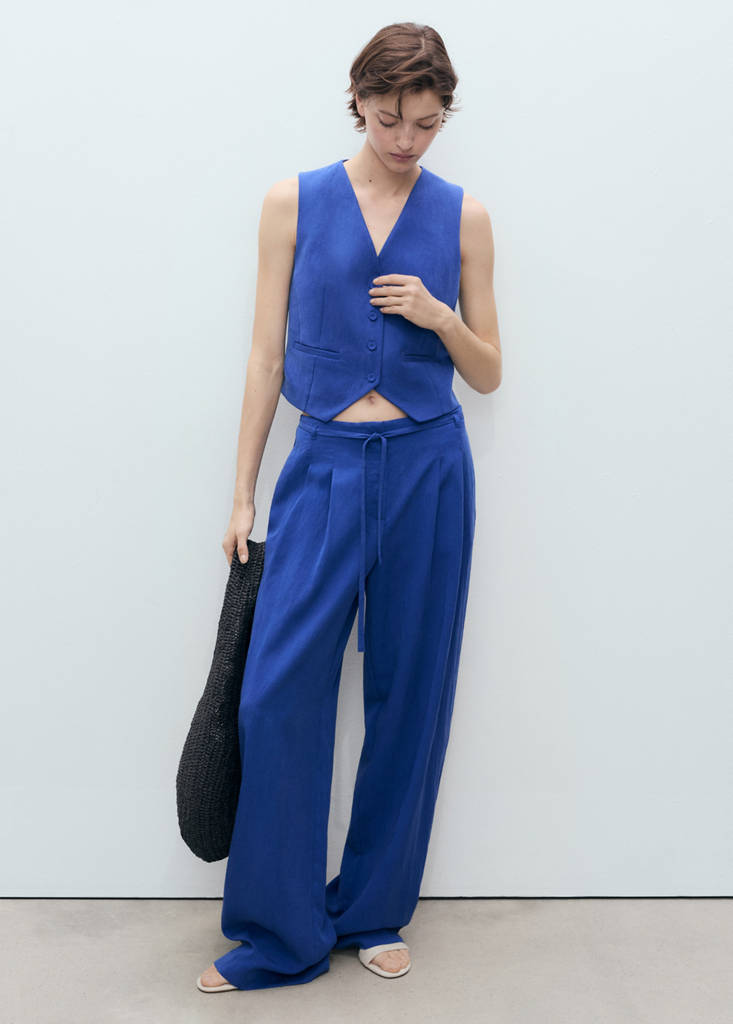 MANGO - Gilet de costume droit en lyocell bleu - XXS