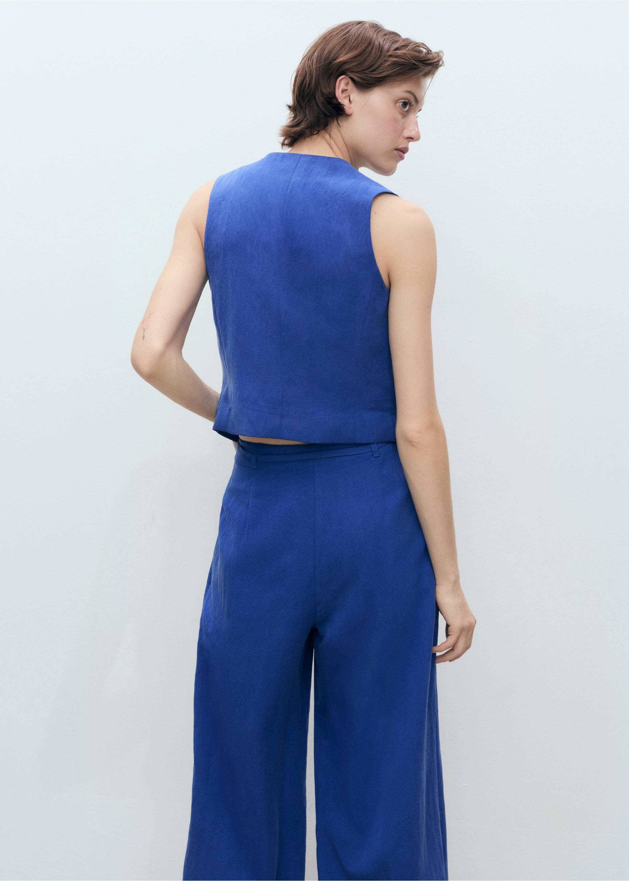 Straight lyocell suit waistcoat - Reverse of the article, Blue. Ref: 87059064-00.