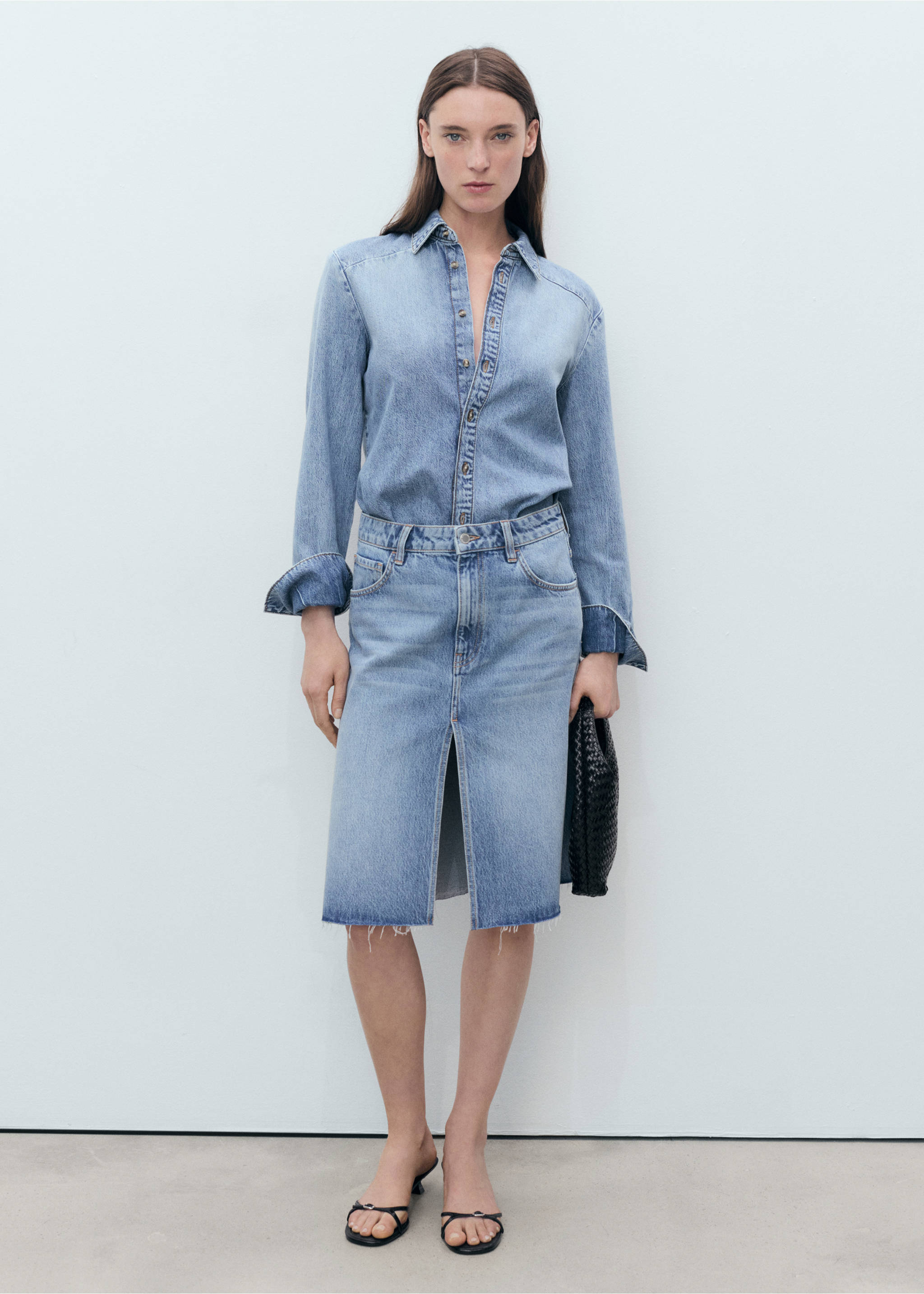 Midi boy denim etek - Genel plan, Donuk Mavi. Ref: 87059065-00.