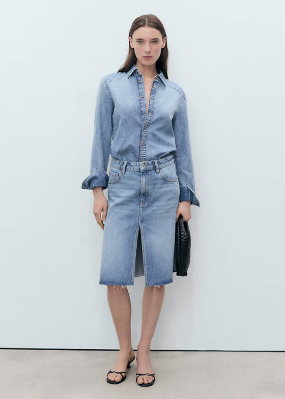 Midi boy denim etek