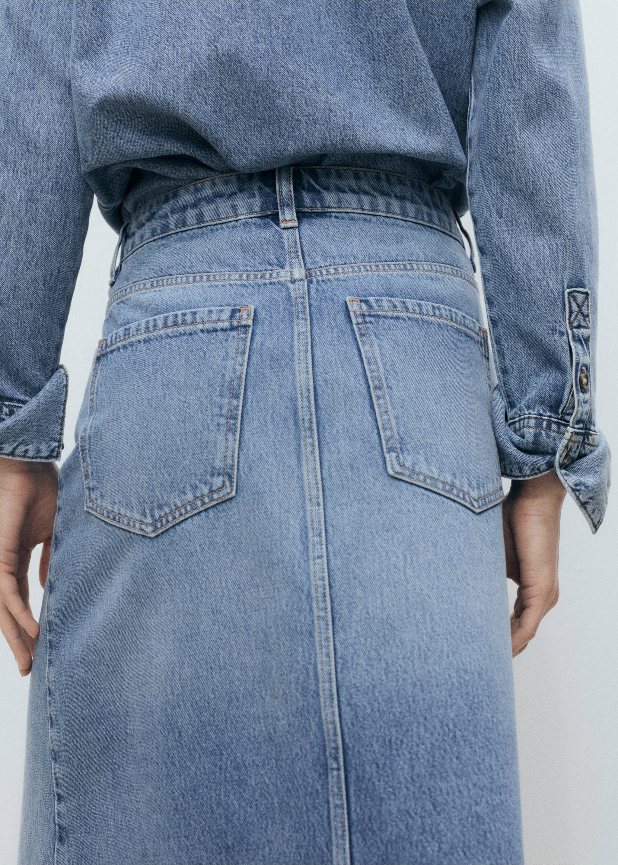 Midi boy denim etek - Ürün detayı 1, Donuk Mavi. Ref: 87059065-00.