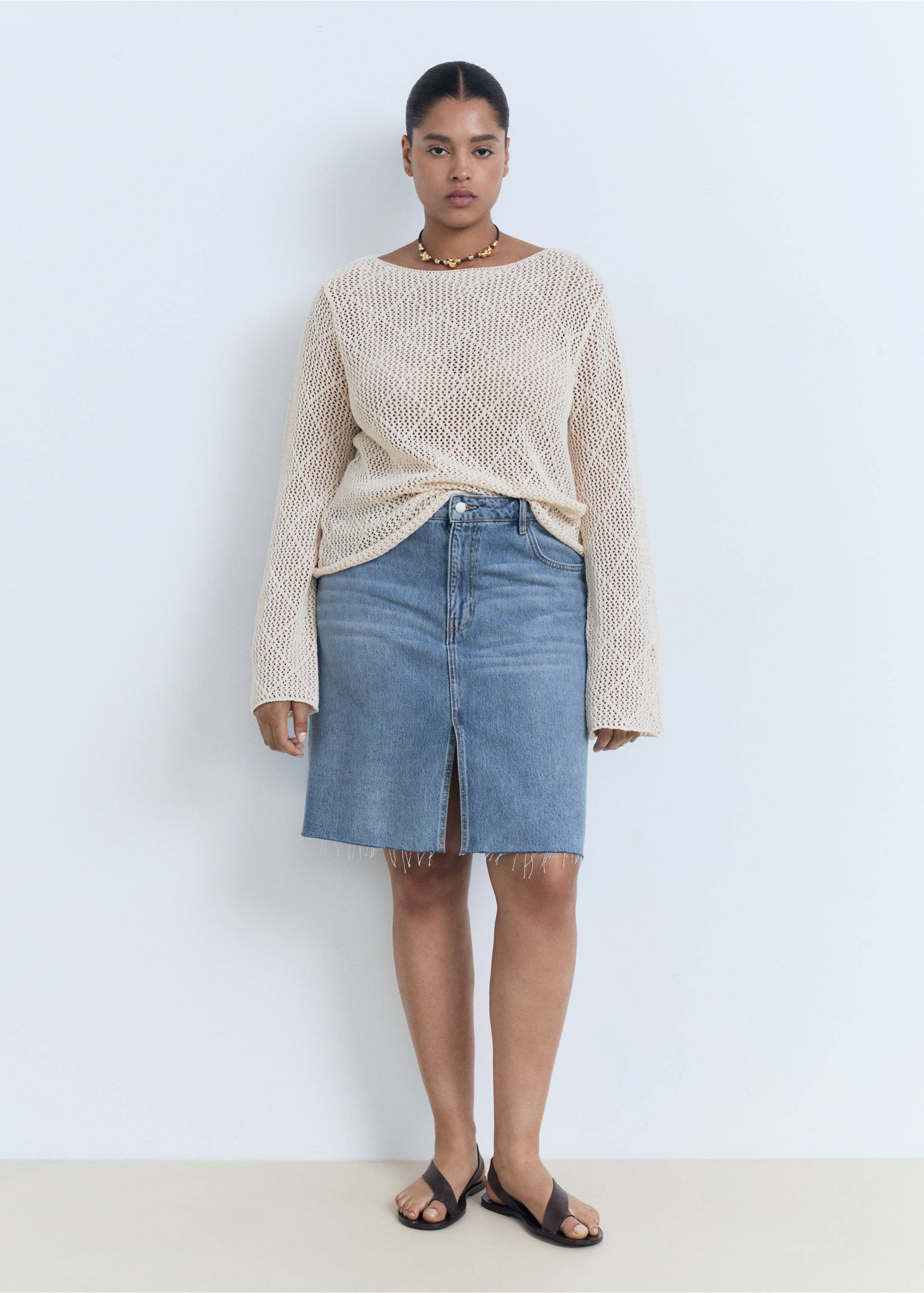 Midi boy denim etek - Ürün detayı 3, Donuk Mavi. Ref: 87059065-00.