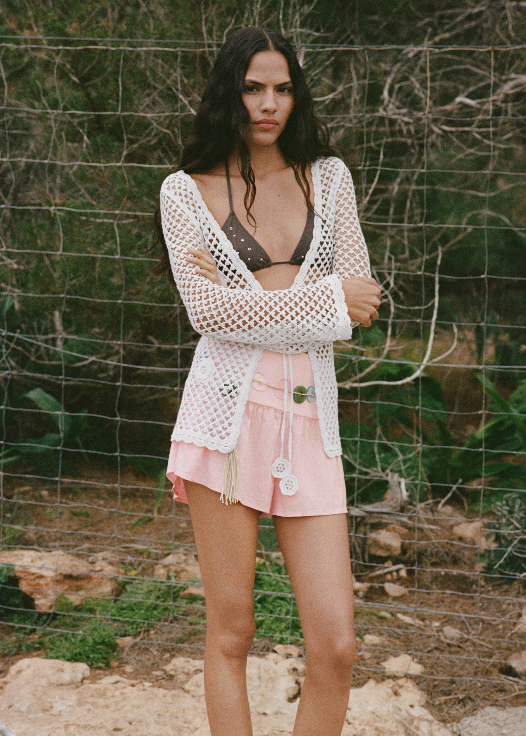 Short lin taille drapée - Plan moyen