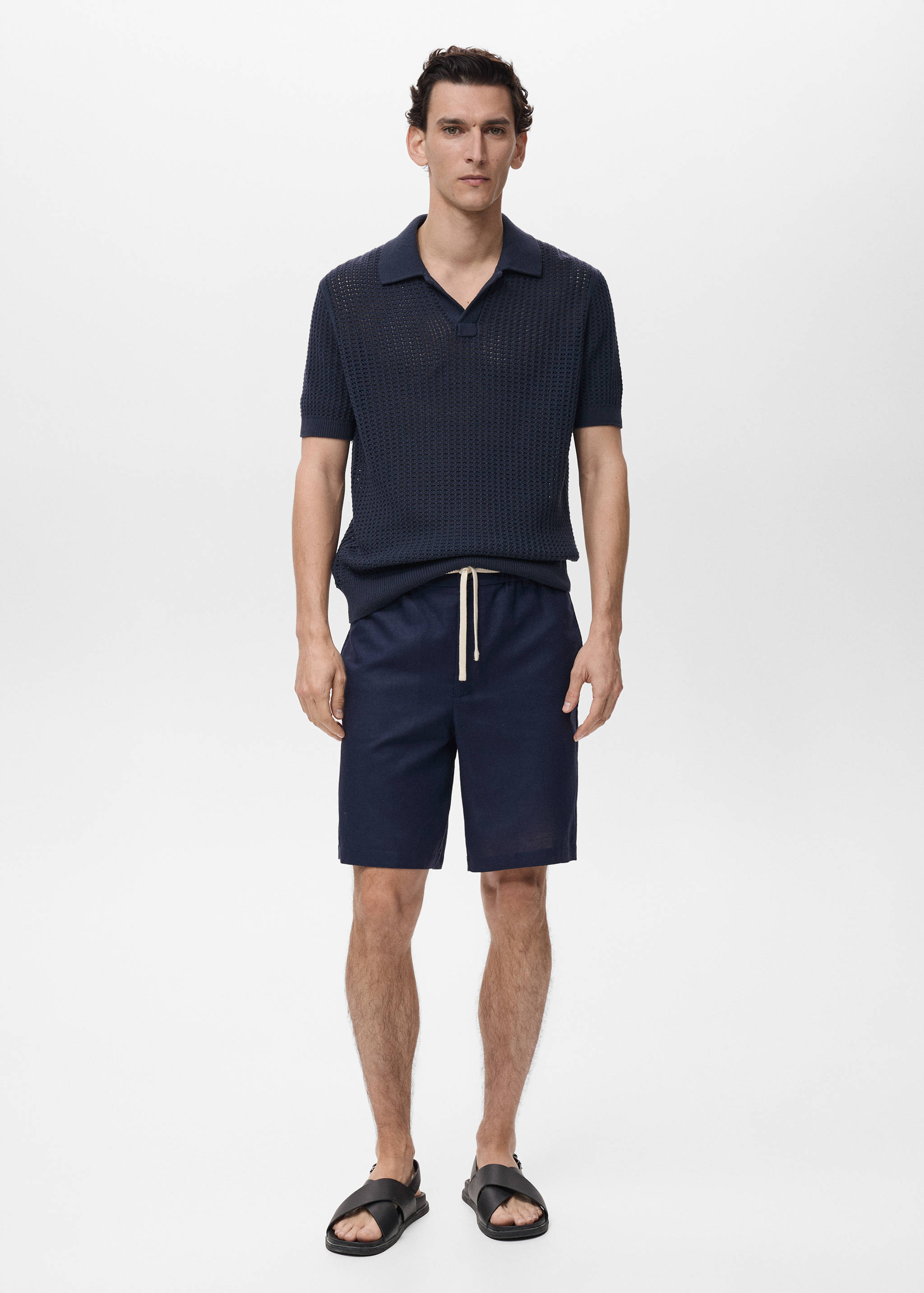 Cotton knitted polo shirt with lace accents - General plane