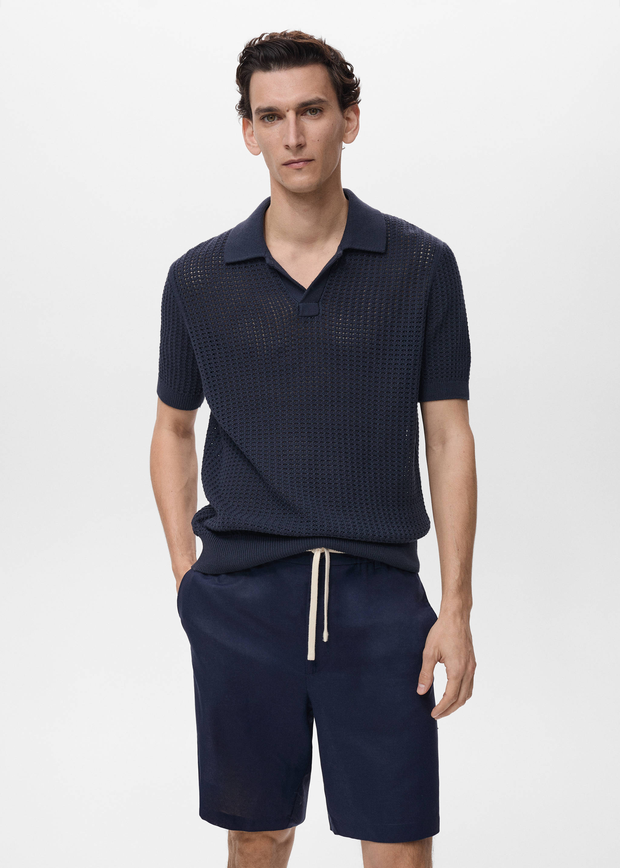 Cotton knitted polo shirt with lace accents - Medium plane