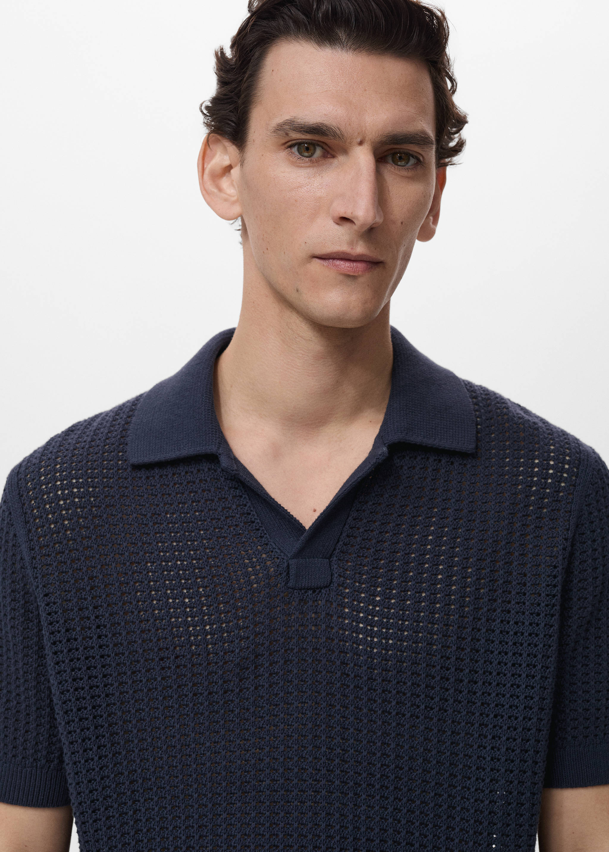 Cotton knitted polo shirt with lace accents - Details of the article 1