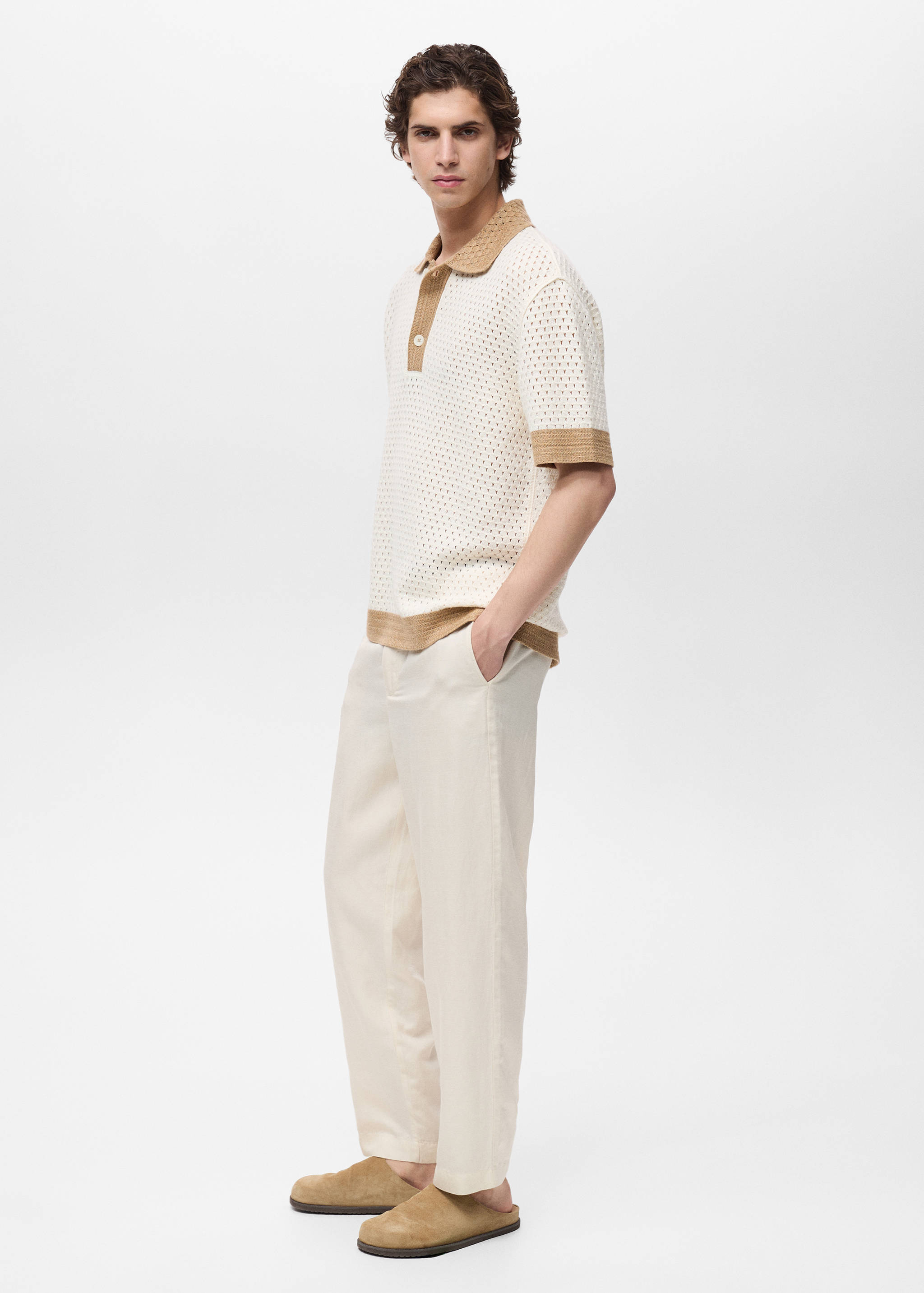 Knitted polo shirt with contrasting lace details - Details of the article 2