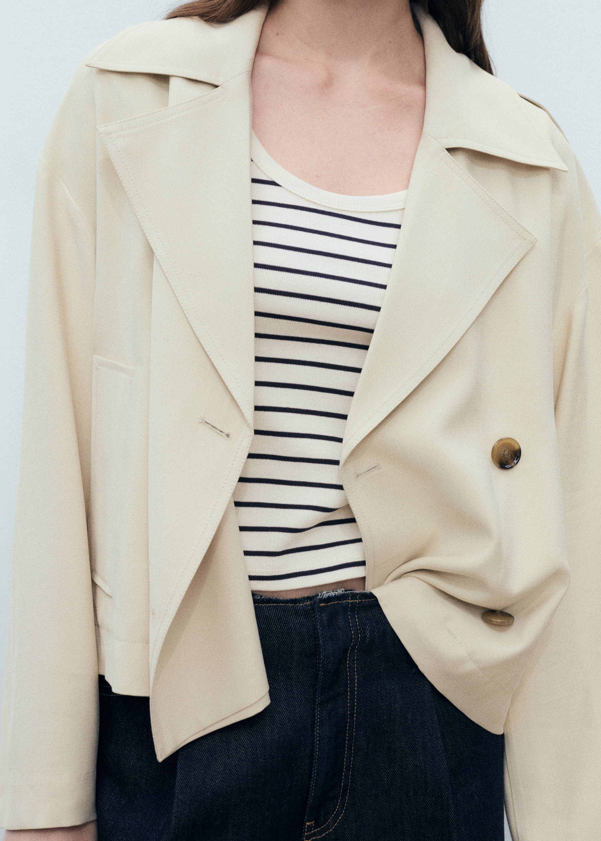 Striped cotton T-shirt with low neckline - Details of the article 1