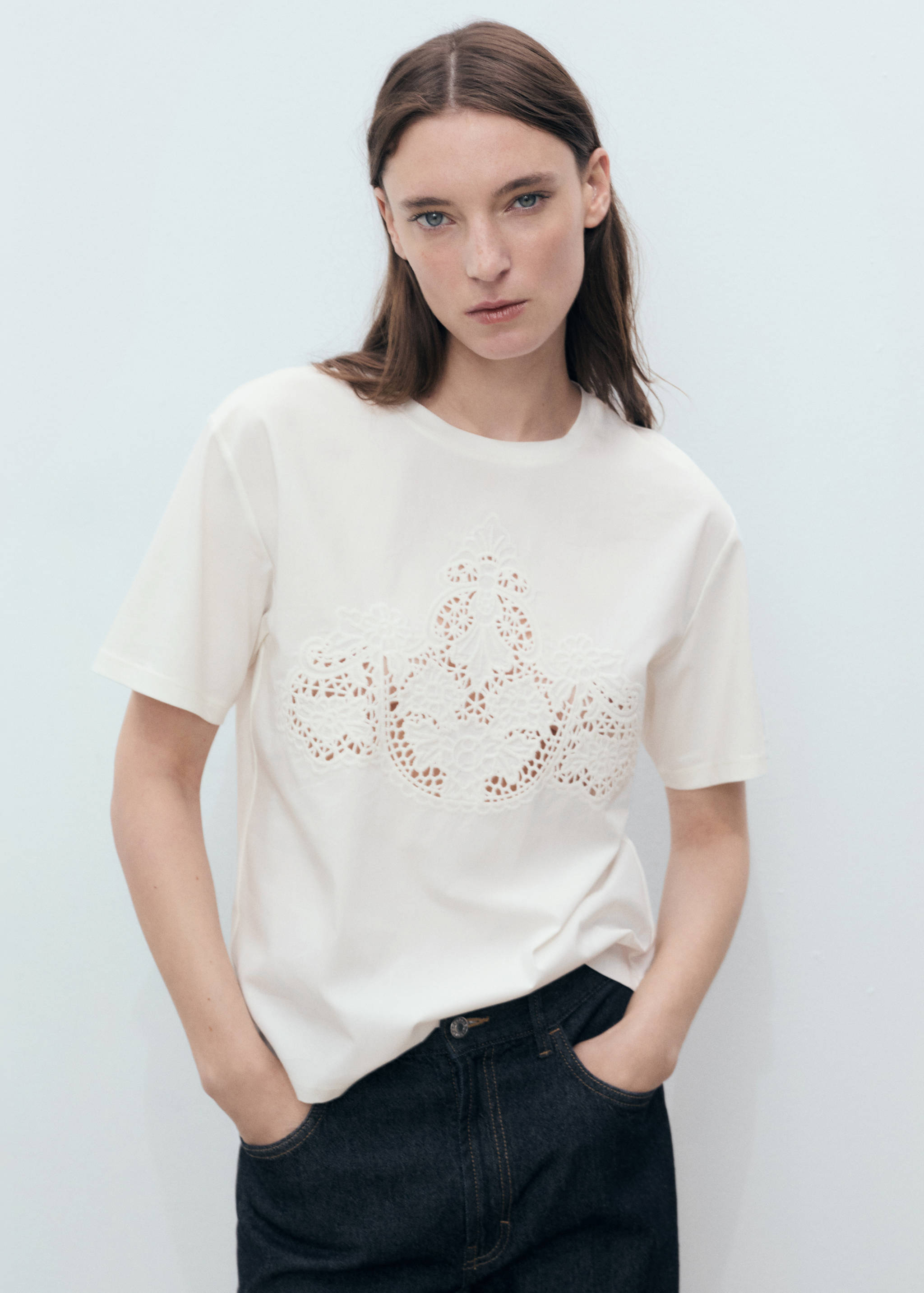 Embroidered cotton T-shirt - Medium plane
