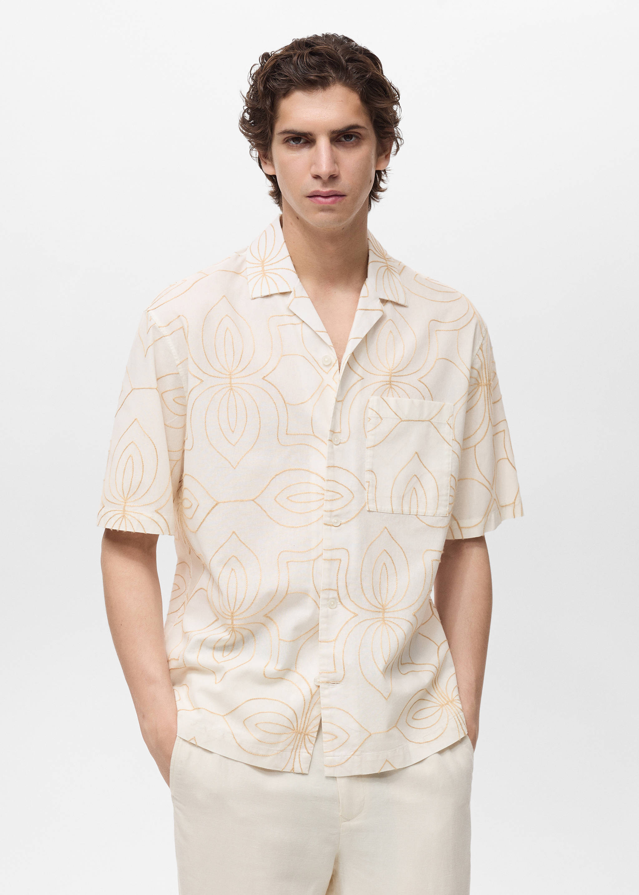Shirt with embroidered bowling collar - Medium plane