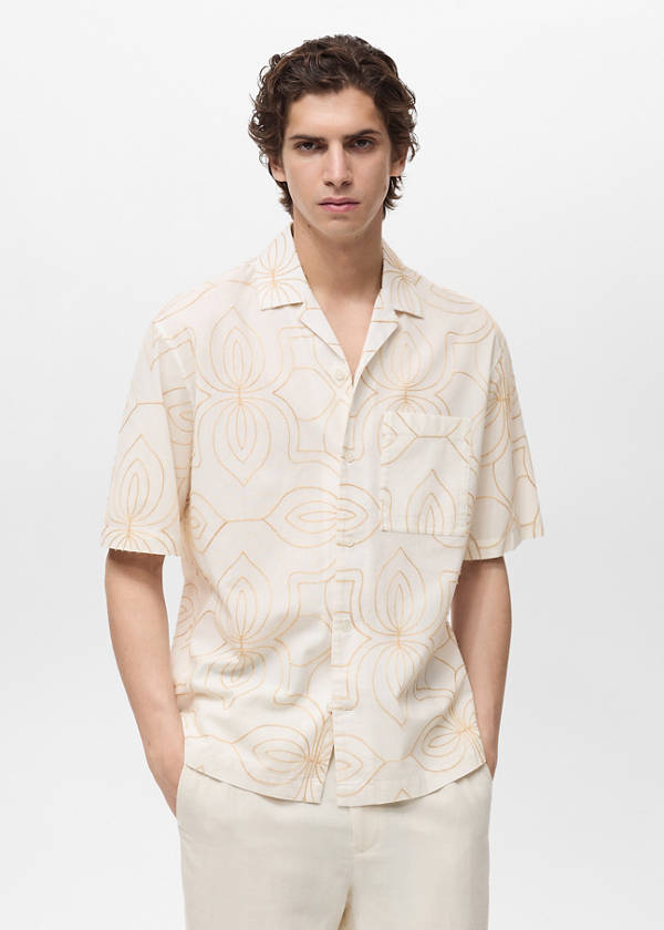 Shirt with embroidered bowling collar — White