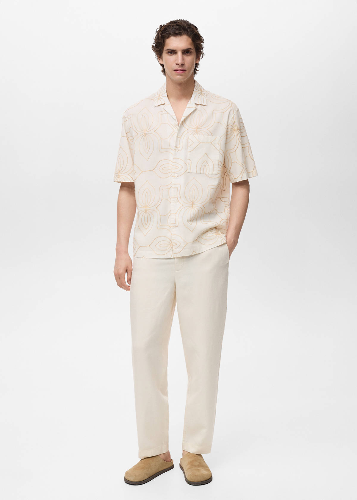 Shirt with embroidered bowling collar — White